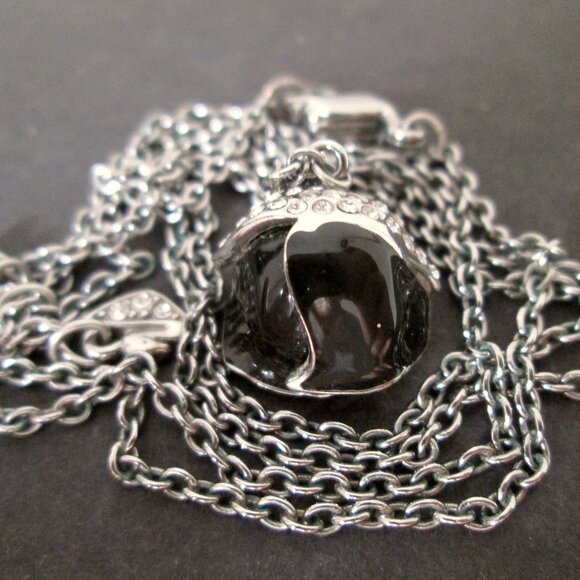 🖤🌹 Swarovski Black Rose Pendant Necklace Enamel Pave Crystal Dark Silver Tone - Picture 10 of 13